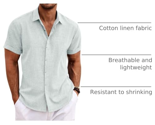 Image of COOFANDY Men's Linen Shirts Short Sleeve Casual Shirts Button Down Shirt for Men Beach Summer Wedding Shirt
