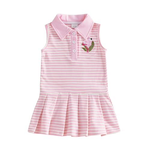 CREAIRY Toddler Baby Girl Clothes Golf Tennis Dress Striped Sleeveless Polo Dress Pleated Skirt Summer Outfits (Pink, 4-5 Years)