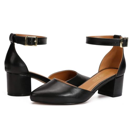 Image of MAIERNISI JESSI Unisex Men's Women's Pointed Toe Ankle Strap Pumps, 2.17 Inch Block Heel, D'Orsay Style
