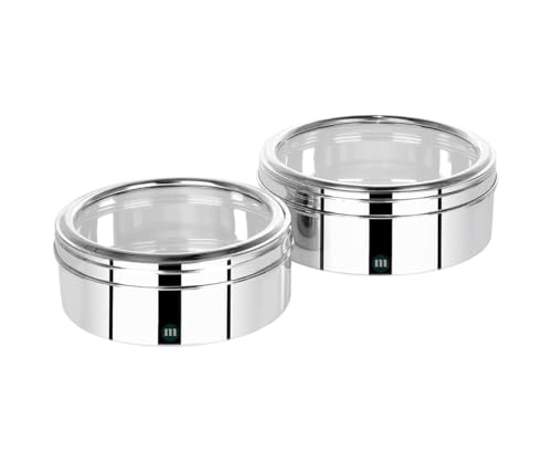 Image of MARU Stainless Steel Round Storage Containers Fod Kitchen Set of 2 Pcs (1.6Ltr & 2.2Ltrs), Stackable & Durable Storage Dabba Set With See-through Lids, Multipurpose Canister For Chapati & Puri Dabba