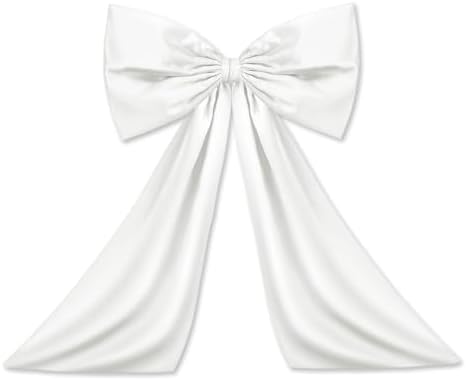 Wavwavw White Large Bow Decor Big Bow Coquette Birthday Decoration for Room Giant Satin Ribbon Tie for Party Backdrop Wedding Bridal Shower Valentine's Day Wall Hanging Decor (18 x 24 Inches)