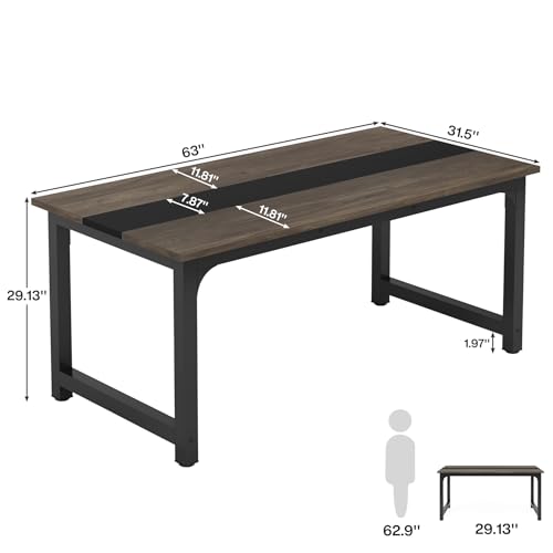 Image of Tribesigns 63 inch Executive Desk, Large Office Computer Desk with Thicken Frame, Modern Simple Workstation Business Furniture for Home Office, Vintage Grey /Black