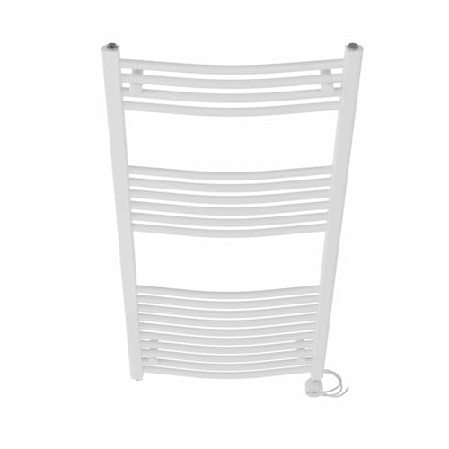 NRG Prefilled Curved Electric Heated Towel Rail Radiator White Thermostatic Bathroom Warmer with Touch Screen Display 1200x600mm - 600W