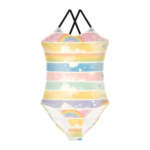 KLL LGBT Glitter Rainbow Pride Flag Toddler Girl 1 Piece Swim Suit Beach Swimwear with Adjustable Straps Quick-Dry