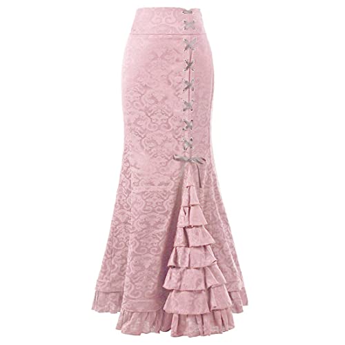 TangDao Falda Lady Steampunk de Loto-Hoja de Pescado Vestido Retro gótico Sirena Vestido (Rosa, L)