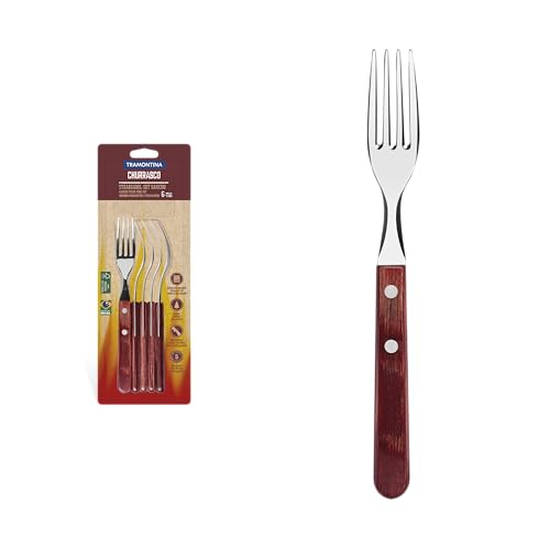 Tramontina Steakgabel Set 'Gaucho', 6-teilig, Edelstahl, Holzgriff rot, FSC