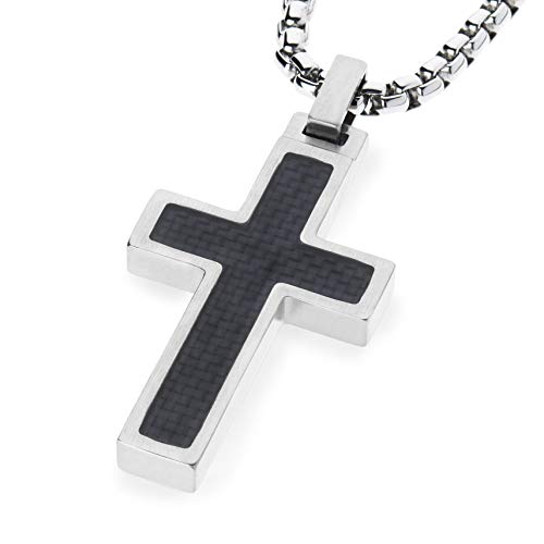 Unique GESTALT Titanium Cross Necklace with Black Carbon Fiber Inlay.