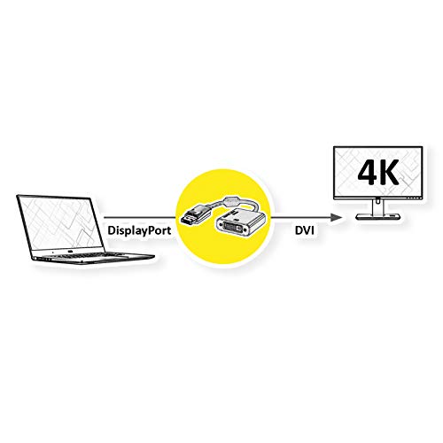 ROLINE GOLD 4K DisplayPort DVI Adapter Active v1.2 DP ST - DVI BU 0.15m, Black, Gold, 0,15 m - Image 3