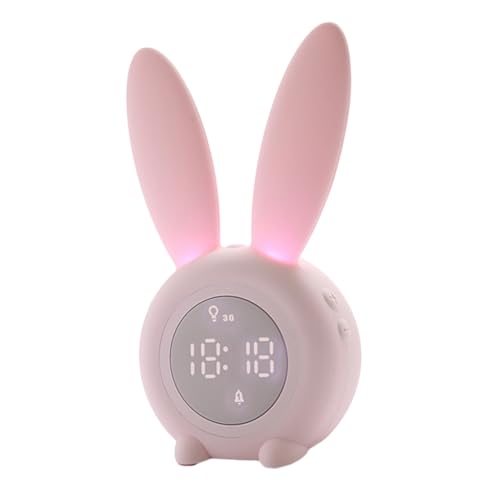 EXCEART かわいい耳付き ナイトライト付き ウサギ目覚まし時計 小型デスクトップ置き時計 音声起動 自動消灯 充電式 マグネット掛け可能 ピ