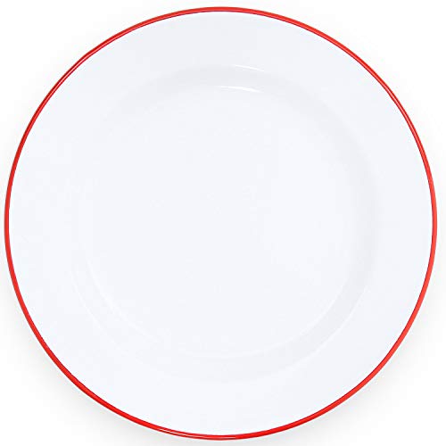 Enamelware Dinner Plate, 10.25 inch, Vintage White/Red (Single)
