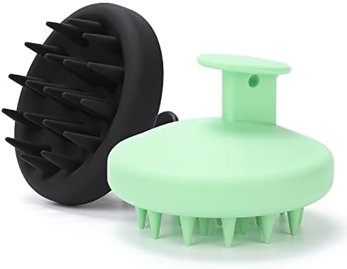 2 Pack Silicone Scalp Massager Shampoo Brush, Hair Scrubber with Soft Silicone Bristles for All Hair Types, Dry & Wet Scalp Brush/Exfoliator Brush for Hair Growth & Scalp Care (Black, Mint green)