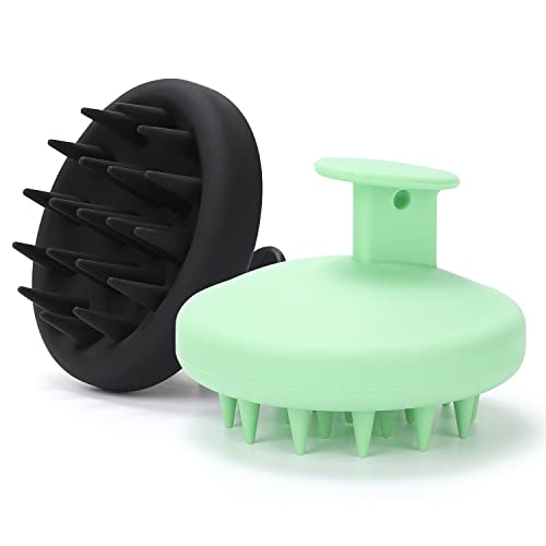 2 Pack Silicone Scalp Massager Shampoo Brush, Hair Scrubber With Soft Silicone Bristles For All Hair Types, Dry & Wet Scalp Brush/Exfoliator Brush For Hair Growth & Scalp Care (Black, Mint Green) #TOP23
