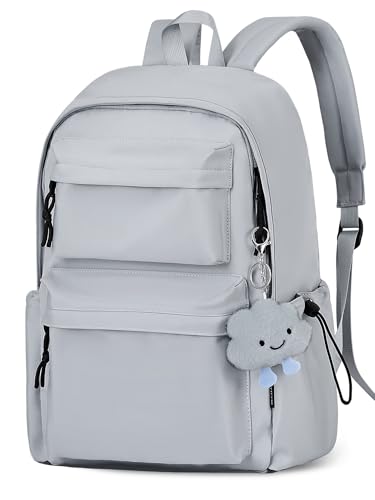 BECOJADDE Backpack Womens School Bag Girls, Fits 15.6’’ Laptop, Lightweight, Water-Resistant, Large Capacity Rucksack with Anti-Theft Pocket, Ideal for School College Travel Work Grey