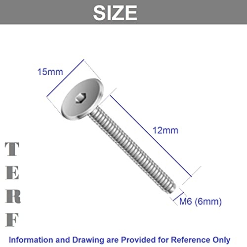 TERF® M6 X 12mm Joint Connector Bolts M6 (6mm) X 12mm Barrel Bolts Hex Allen Key Socket Flat Head Furniture Joint Connector Bolt - Image 3