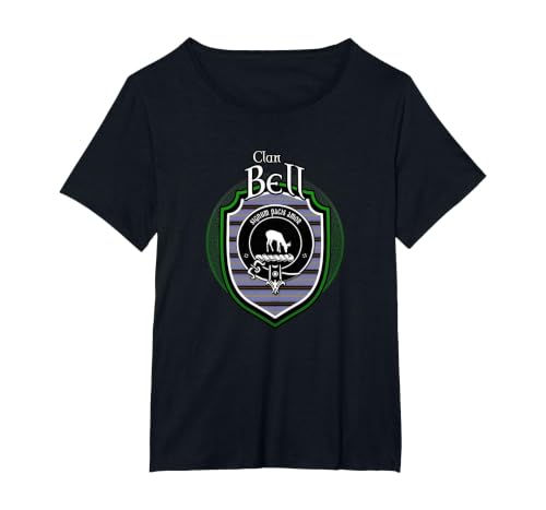 Bell Clan Crest | Scottish Clan Bell Family Crest Badge T-Shirt, Women's Plus, Black, 2X