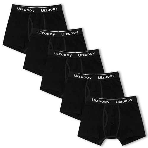 Uizuooy Unterhosen Jungen aus Baumwolle mit Eingriff Weiche Kinder Unterhosen Jungen Boxershorts Atmungsaktive Unterwäsche 5er Pack BL-146_152