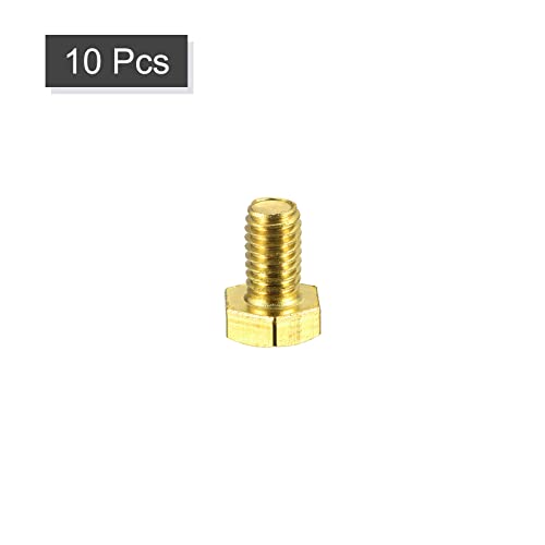 Image of uxcell Brass Hex Bolts, M6x10mm 10pcs Fully Thread Grade 4.8 Solid Brass Hexagon Head Bolt Machine Screws for Machinery