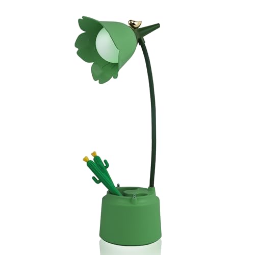 Himmel Lámpara de escritorio infantil con soporte para bolígrafo, lámpara de mesa LED regulable con temperaturas de 3 colores, lámpara de escritorio recargable con sensor táctil y brazo flexible para
