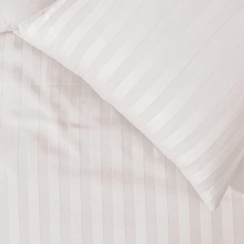 My home store Satin Stripe Egyptian Cotton 300TC Duvet Cover Set Hotel Quality Super Soft Breathable Striped Pattern Quilt Covers Bedding Sets (White, Double), (SS-01)