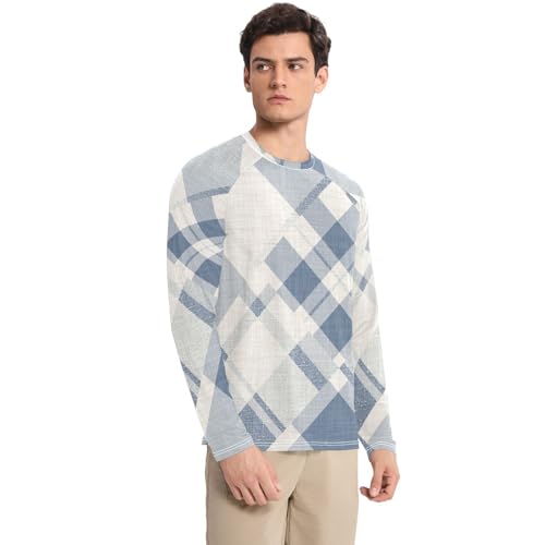 Blue Plaid UPF 50+ Long Sleeve Sun Shirt Lightweight Round Neck Rash Guard Long Sleeve Running3