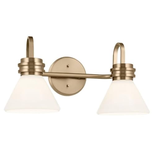 Image of Kichler Farum 2-Light Bathroom Vanity Light Fixture with Opal Glass in Black with Champagne Bronze Accents, Modern Damp Rated for Over Mirror (19.25 inch x 9.5 inch x 9.5 inch), 55154BK