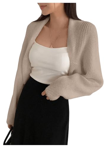 Image of SweatyRocks Women's Open Front Cropped Cardigan Long Sleeve Bolero Shrug Sweater