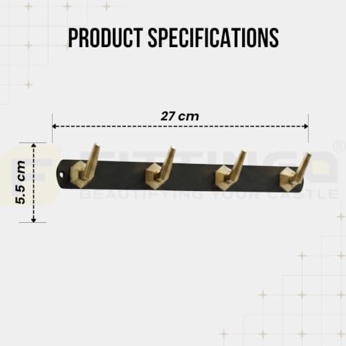Image of Modern Design Cloth Hanger for Wall /4 Hook Dress Hanger for Door Mount /Bathroom Hooks for Hanging (Black & Gold Finish) Pack of 3-| 3 Years Warranty |