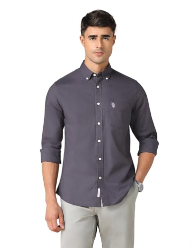 Image of U.S. Polo ASSN. Solid Tailored Fit Cotton Shirts for Men - 100% Cotton, Full Sleeve Mens Casual Shirts