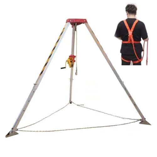 ZJKXJH Aluminum Confined Space Tripod Kit, 32.8' Fall Protection Lifting Rescue Equipment for Well Cellars Tunnel Sewers, Heavy Duty Emergency Tripods Winch Lift (Size : 1200LBS Winch+Safe Belt)
