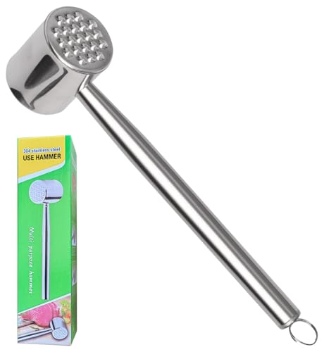 Meat Mallet, Dual-Sided Meat Tenderizer Mallet, Stainless Steel, Meat Tenderizer Tool with Hang Hole, Easy Storage, Premium Meat Hammer, Kitchen Meat Mallet for Pounding Meats, Nuts, Shellfish, Beef