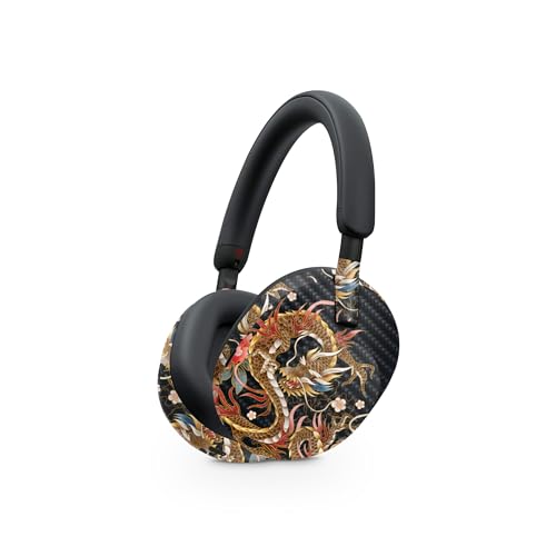 Image of MightySkins Carbon Fiber Skin Compatible with Sony WH-1000XM5 Headphones - Stitch Dragons | Protective, Durable Textured Carbon Fiber Finish | Easy to Apply