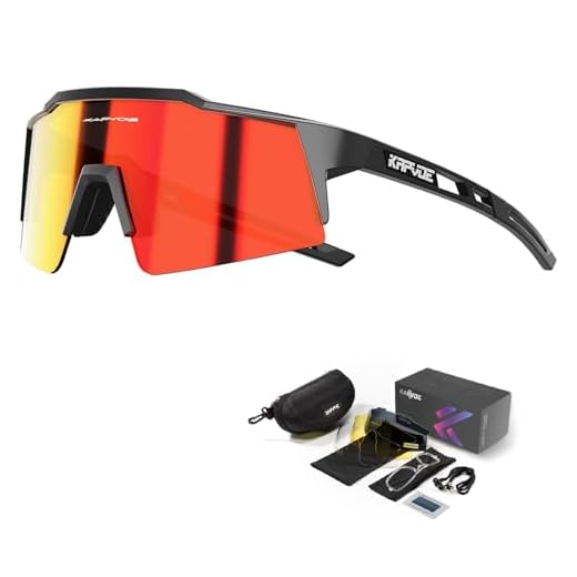 KAPVOE Polarisiert Fahrradbrille mit 4 wechselgläser TR90 Rahmen für Herren Damen Sport Radfahren MTB Sportsonnenbrille Radbrille Sportbrille Fahren Angeln Baseball Laufen CE Zertifiziert 02