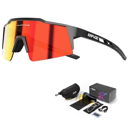 KAPVOE Gafas de Ciclismo Polarizadas con 4 Lentes Intercambiables Mujeres Hombres TR90 Gafas de Sol Deportivas Running MTB Bicicleta Accesorios 02 Rojo Negro