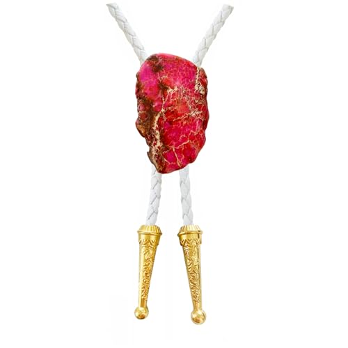 Image of Daisy Del Sol Gemstone Bolo Tie Braided Vegan Faux Leather Natural Stone Gold Handmade Necklace Adjustable Boho Western Jewelry
