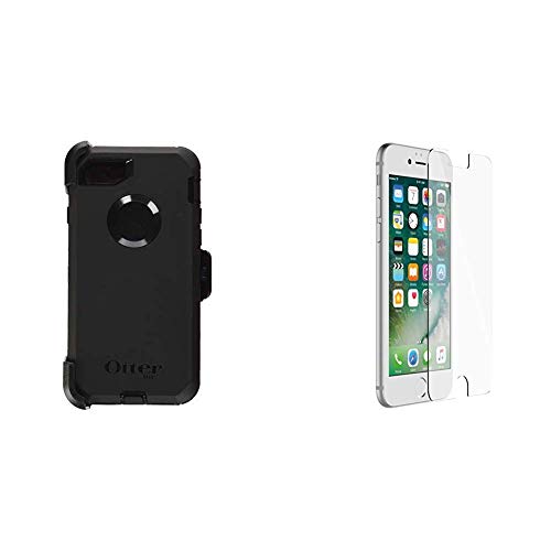 OtterBox Defender Series Case for iPhone 8 & iPhone 7 (NOT Plus) - Frustration Free Packaging - Black & ALPHA GLASS SERIES Screen Protector for iPhone 6/6s/7/8 (NOT Plus) - Retail Packaging - CLEAR