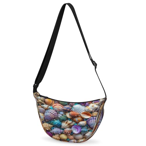 CNNINGYI Crossbody Bag for Women Men, Lightweight Small Tropical Ocean Seashell Sling Hobos Dumpling Bag Crescent Purse, Tropical Ocean Seashell Crescent Moon Bags