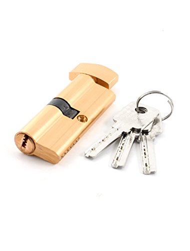 Image of Aexit Home Hardware Padlocks & Hasps Gold Tone Metal Room Door Handle Lock Core w Keyed Padlocks 3 Keys
