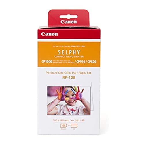 Consumibles Canon Canon RP-108 - Papel fotográfico y cartucho de tinta original para Selphy CP, color blanco, 20 x 12 x 8 cm