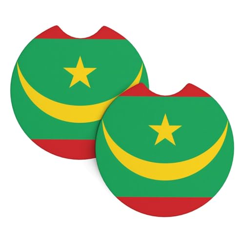 YYHWHJDE Lot de 2 sous-verres de voiture avec motif drapeau de la Mauritanie – Durable et imperméable pour la protection et la décoration intérieure de la voiture