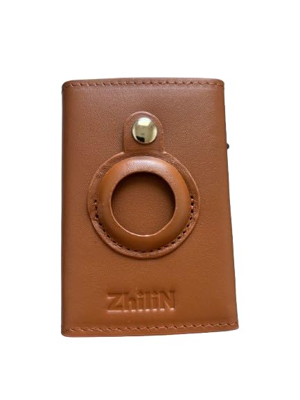 ZhiliN Iron & Leather Card Holder with AirTag Pocket
