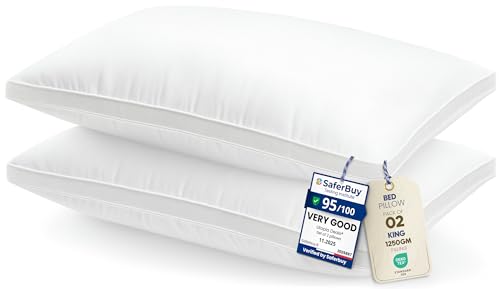 Utopia Bedding Pillows 2 Pack Super King Size (White) Luxury Hotel Quality Pillows Brushed Fabric Bed Pillow for Back Stomach or Side Sleepers - 20 x 36 inch / 50 x 90 cm
