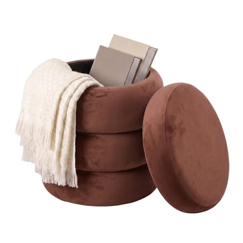 Riess Ambiente Runder Polsterhocker Vogue - H:42cm - rost braun - Stilvoller Hocker mit Stauraum und Boucléstoff
