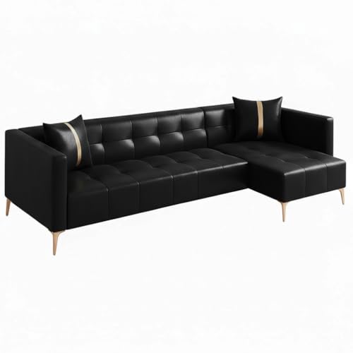 Image of FURNY Styliving 6 Seater Leatherette RHS L Shape Sofa Set (Black) Premium Finish with Comfort | Durable & Ideal for Living Room