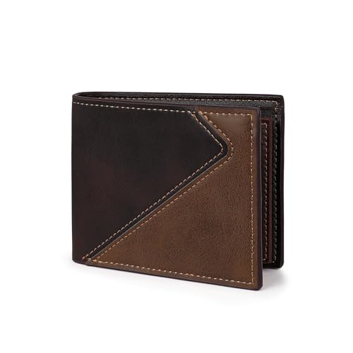 Mens Leather Wallets, Minimalist Bifold Compact Wallet, Slim Card Wallet with Coin Pocket and Multiple Card Slots (coffee)