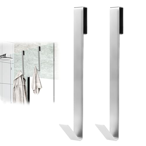 WLICCHS 2 ganchos para puerta de ducha, ganchos para mampara de ducha, sin agujeros, de acero inoxidable alargado, para ducha, toallero, mampara de ducha con alfombrilla protectora para cristal de