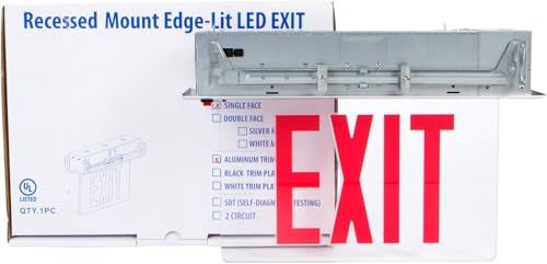 Image of Morris Products LED Exit Sign - Recessed Mount Edge - Red on Clear Panel, Anodized Aluminum Housing - Compact, Low-Profile Design - Double Sided Legend - Energy Efficient, High Output - 1 Count