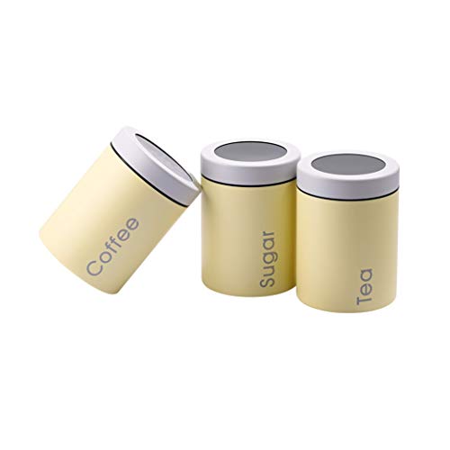 Adzukio Modern Stylish Canisters Sets for Kitchen Counter 3-piece canister for Tea Sugar Coffee Food Storage Container Multipurpose Light Yellow