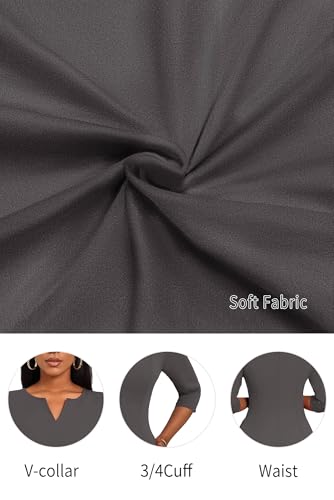 Image of Nmoder Midi Dresses for Women A-Line Fit and Flare Dress 3 /4 Sleeve V Neck Cocktail Wedding Guest Work Dress with Pockets