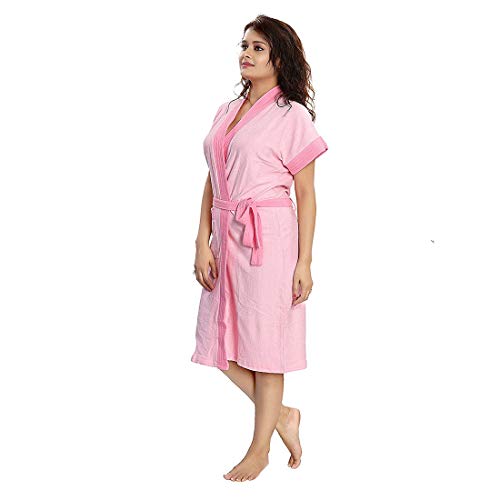 Image of bathrobes terry cotton free size bathrobe for women, bathsuit fit up to 42 inches chest size ladies - Rani Belt Pink bathrobe