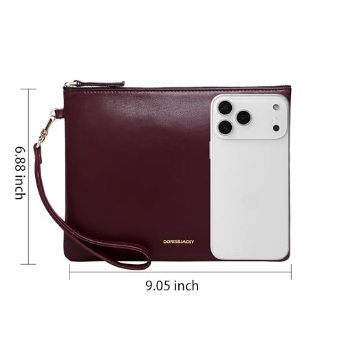 Image of DORIS&JACKY Lambskin Leather Wristlet Clutch Purse Women Large Phone Wallet